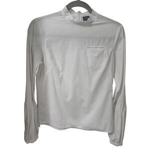 Greysn Womens Mock Neck White On White Striped Shirt Balloon Sleeve, size S